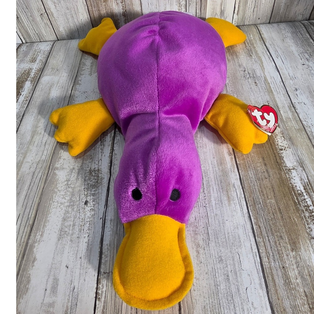 Ty Beanie Buddy Patti the Platypus 1998 Vintage Purple Yellow Large Plush 16 '